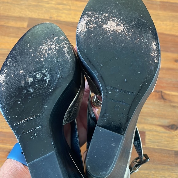 Burberry Metallic Gold Wooden Wedge Heel Leather Criss Cross Sandal - 41 10 - Picture 11 of 16